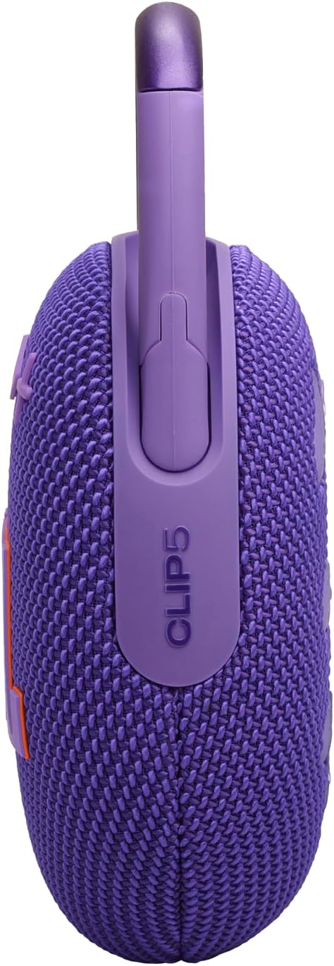 JBL Clip 5 in Lila – Tragbare Bluetooth-Lautsprecher-Box mit JBL Pro Sound, tiefem Bass und Playtime