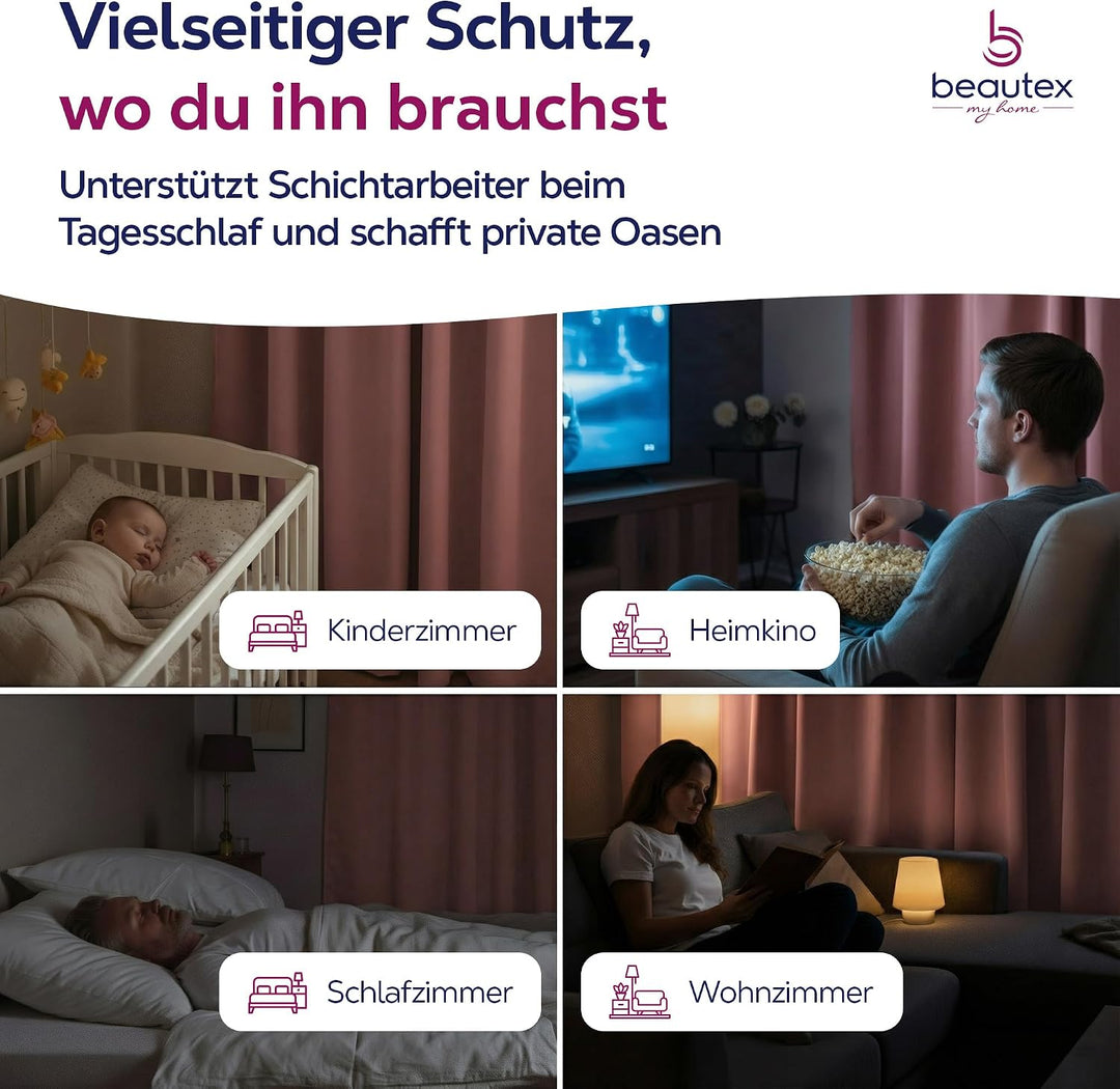 BEAUTEX Verdunkelungsgardine mit Kräuselband U-Band, Blackout Vorhang Blickdicht abdunkelnd, Grösse