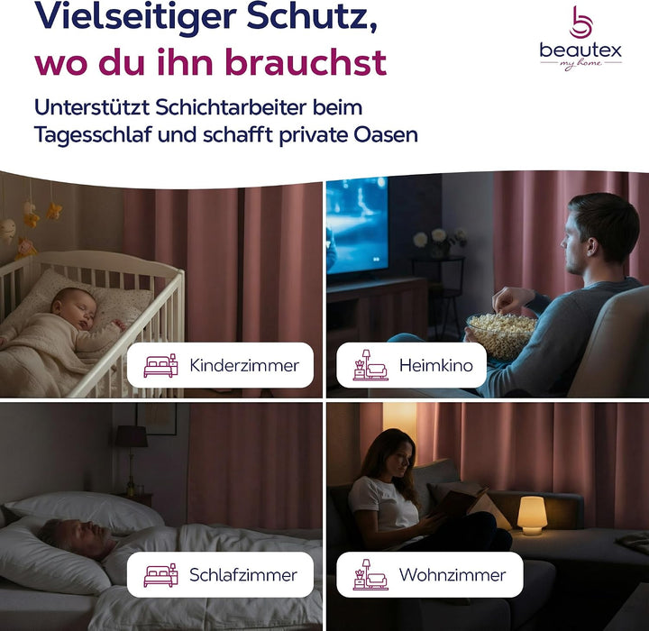 BEAUTEX Verdunkelungsgardine mit Kräuselband U-Band, Blackout Vorhang Blickdicht abdunkelnd, Grösse