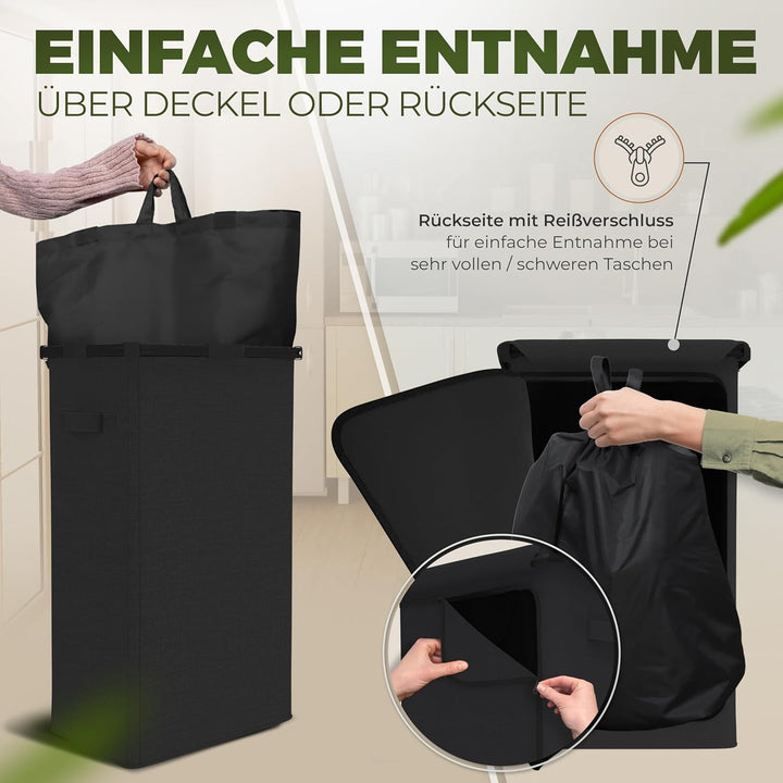 Pfandflaschen Sammelbehälter Metallrahmen mit Tragetasche, Reissverschluss und Drehdeckel am Pfandfl