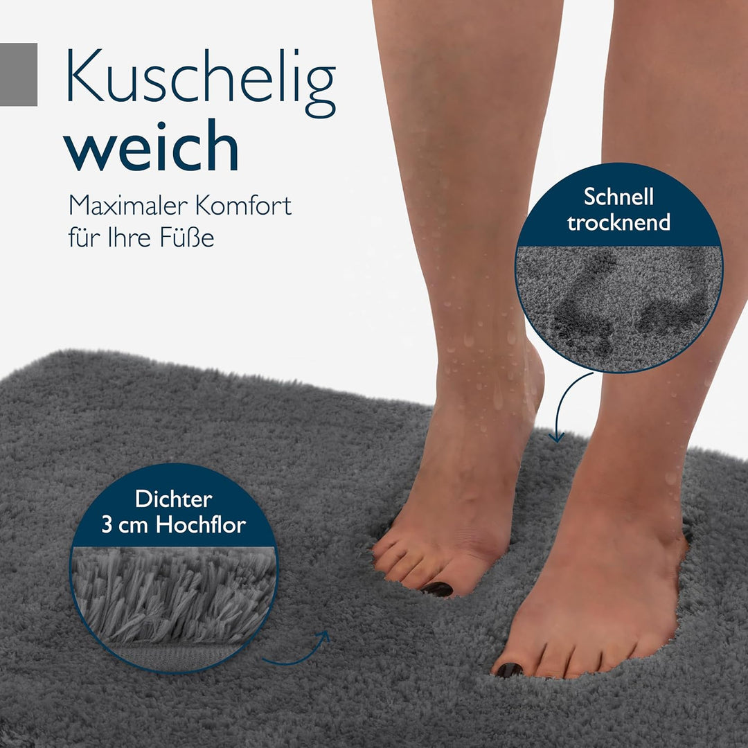 Beautissu Badvorleger rutschfest Waschbar 80x50 cm – Duschvorleger Hochflor Badematte rutschfest Sha