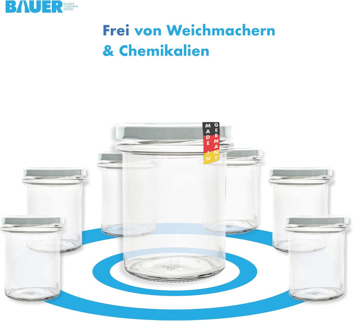 flaschenbauer.de BAUER 24er Set Sturzgläser 214 ml inkl. weisse Twist Off Deckel TO66 zum Einmachen