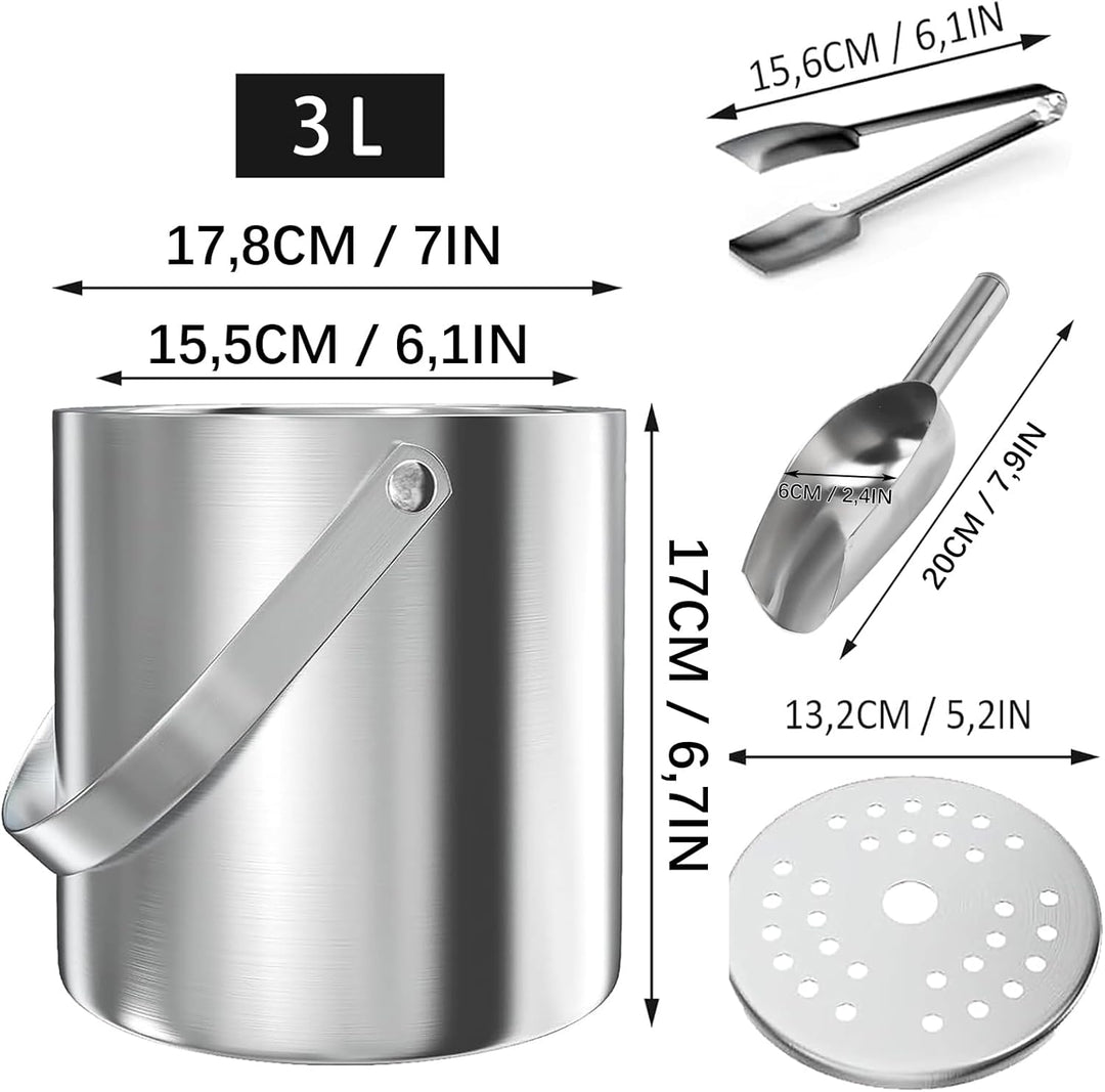 Eiswürfelbehälter, 3L Eisbehälter rund mit Sieb und Eiszange, Eiswürfelbehälte, Sektkühler Flaschenk