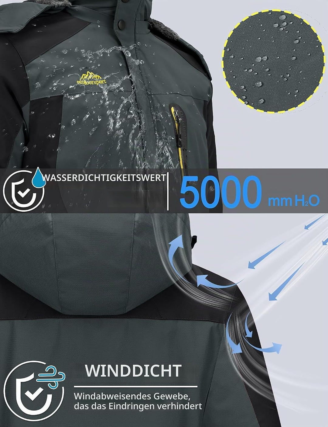 TACVASEN Herren Warme Skijacke Gefütterte Winterjacke Wasserabweisende Funktionsjacke mit Abnehmbare