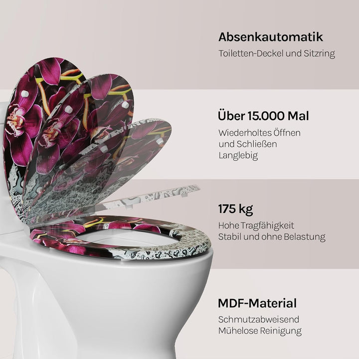 WOLTU #2 Premium WC-Sitz Toilettensitz mit Absenkautomatik, MDF Holzkern, Softclose Scharnier, Antib