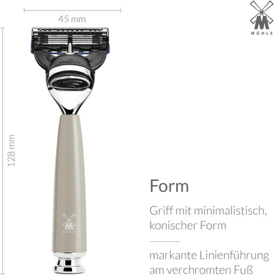 MÜHLE Rytmo Systemrasierer - kompatibel mit Gillette-Klingen, edler Edelharz-Griff, verchromten Meta
