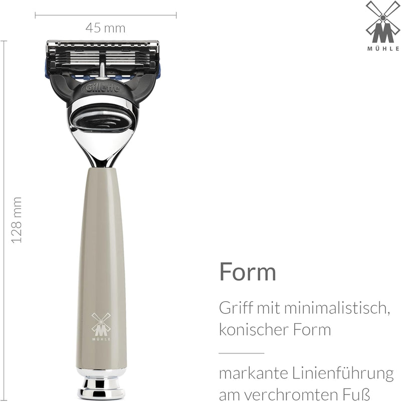 MÜHLE Rytmo Systemrasierer - kompatibel mit Gillette-Klingen, edler Edelharz-Griff, verchromten Meta