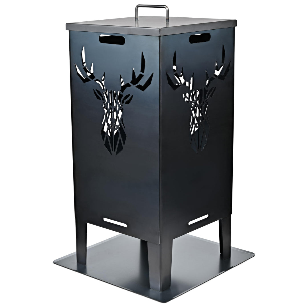 Feuertonne Hirsch & Löwe - Massive Feuerkorb Feuerschale aus Stahl Outdoor Firepit mit Motiv Stabil,