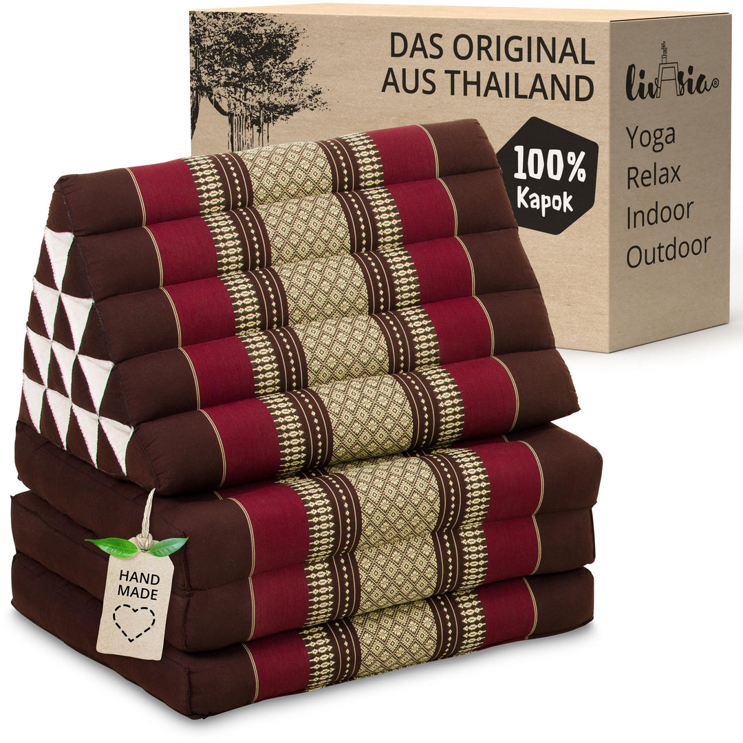 livasia Thaikissen 3 Auflagen extrahoch - 185x55x8cm - Dreieckskissen mit Klappmatratze, Kapok, Jumb