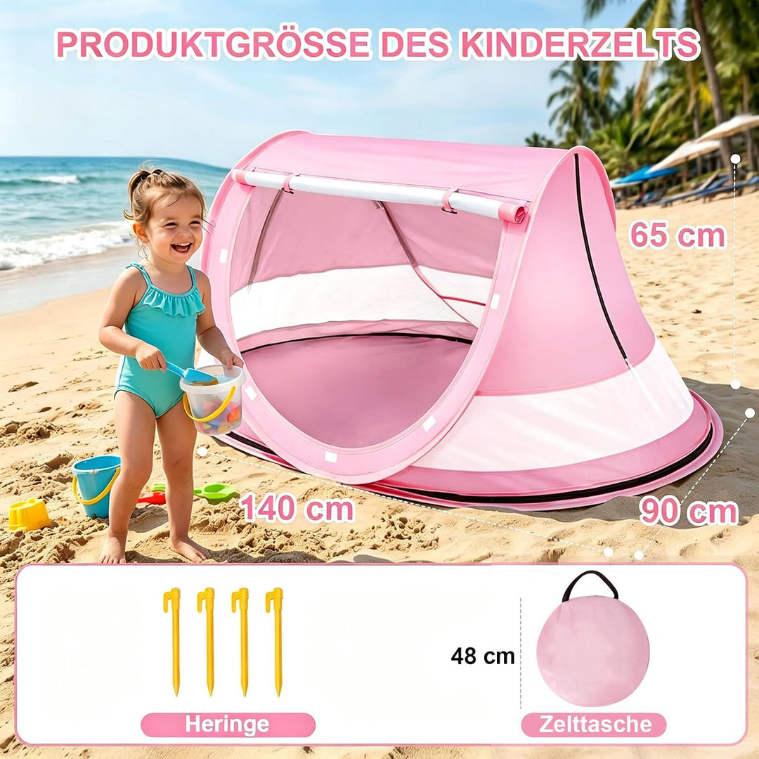 Strandmuschel Baby uv Schutz 50, Pop up Strandzelt als Sonnenschutz für den Strand, 360° Moskitonetz