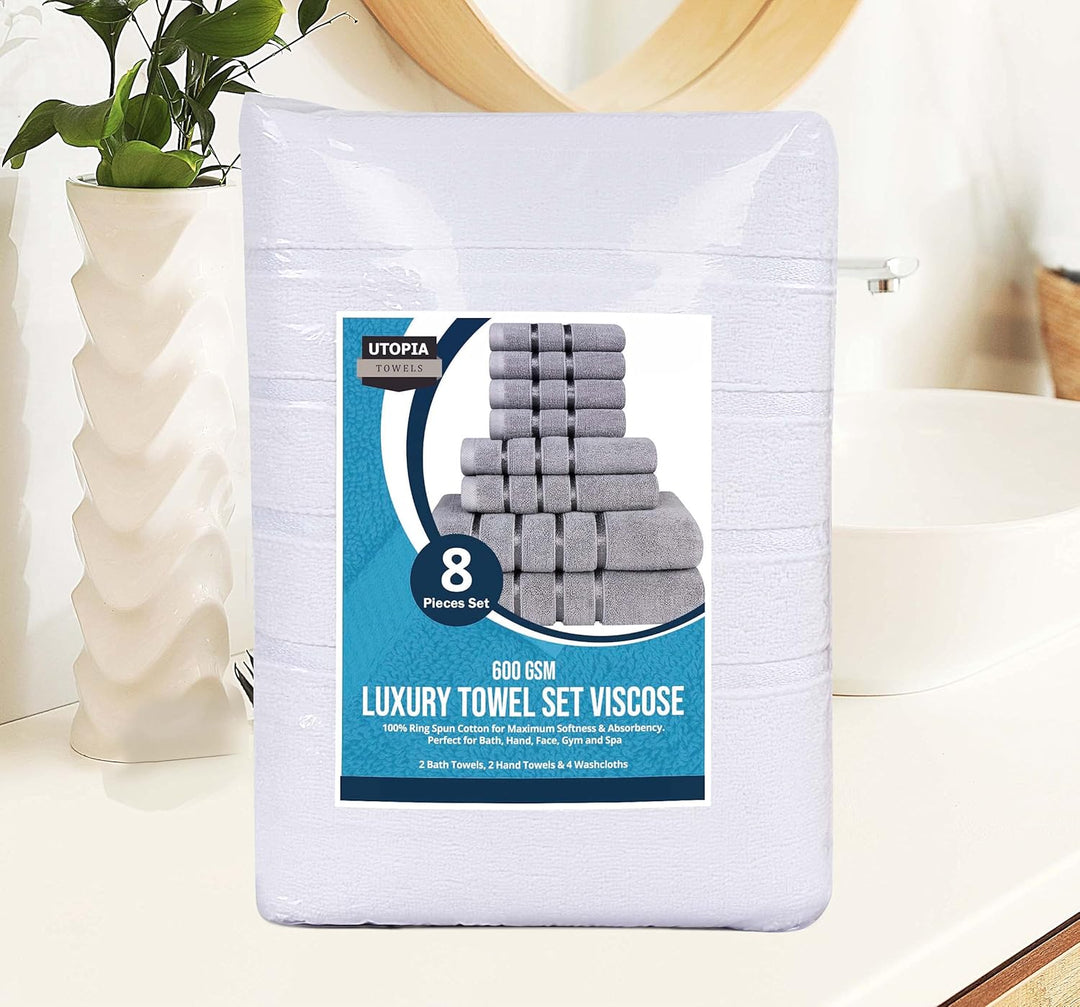 Utopia Towels - 8er-Pack Handtuch-Set mit Aufhängeschlaufe aus 97% Baumwolle, saugfähig und schnell