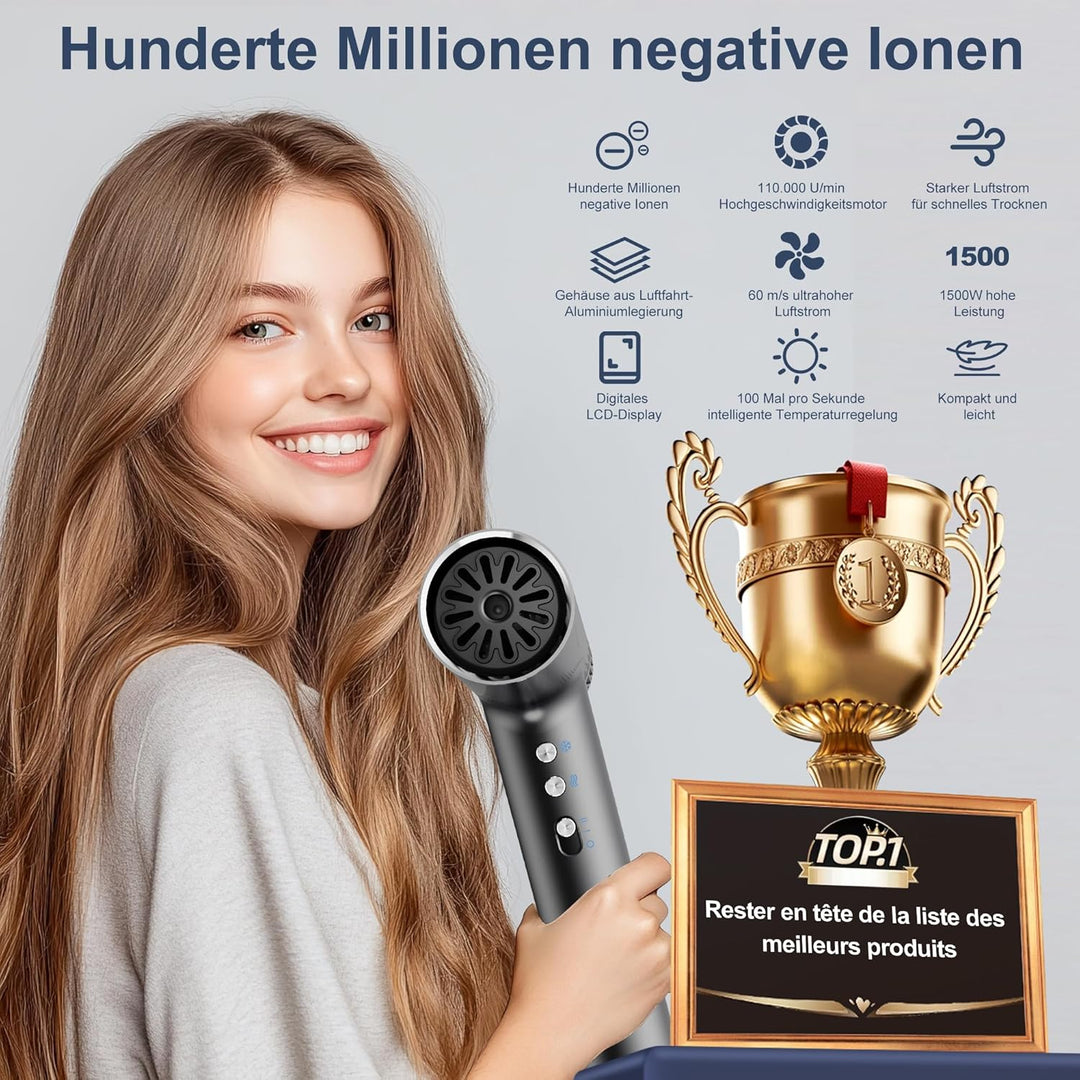 OYLCDI Haartrockner mit bürstenloser Motor Föhn|Fön mit Diffusor,Stylingdüse|300 Mio.Negative Ionen|