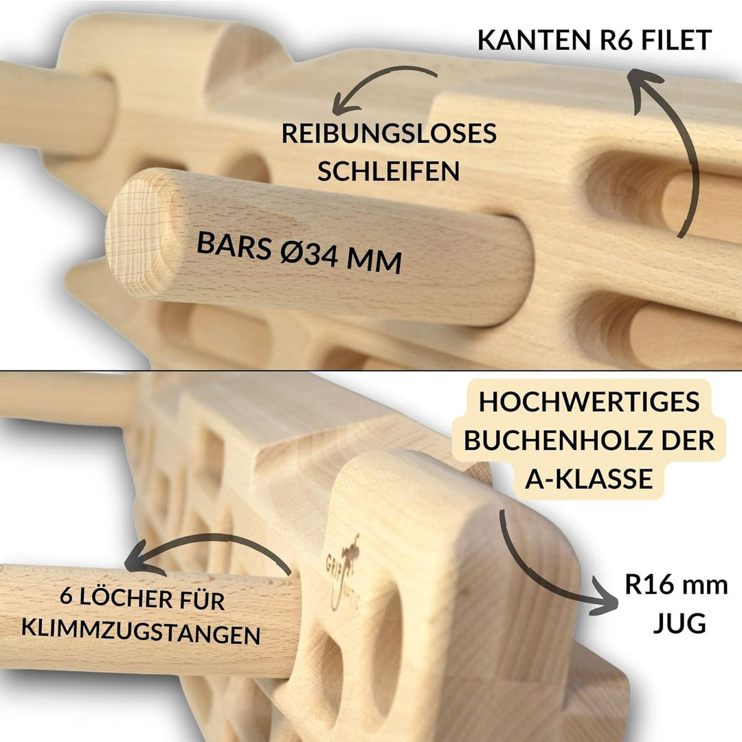 FingerPeg 1.0 Hangboard - Kletterbrett - Fingerboard - Pegboard Griffe - Buchenholz der Klasse A - m