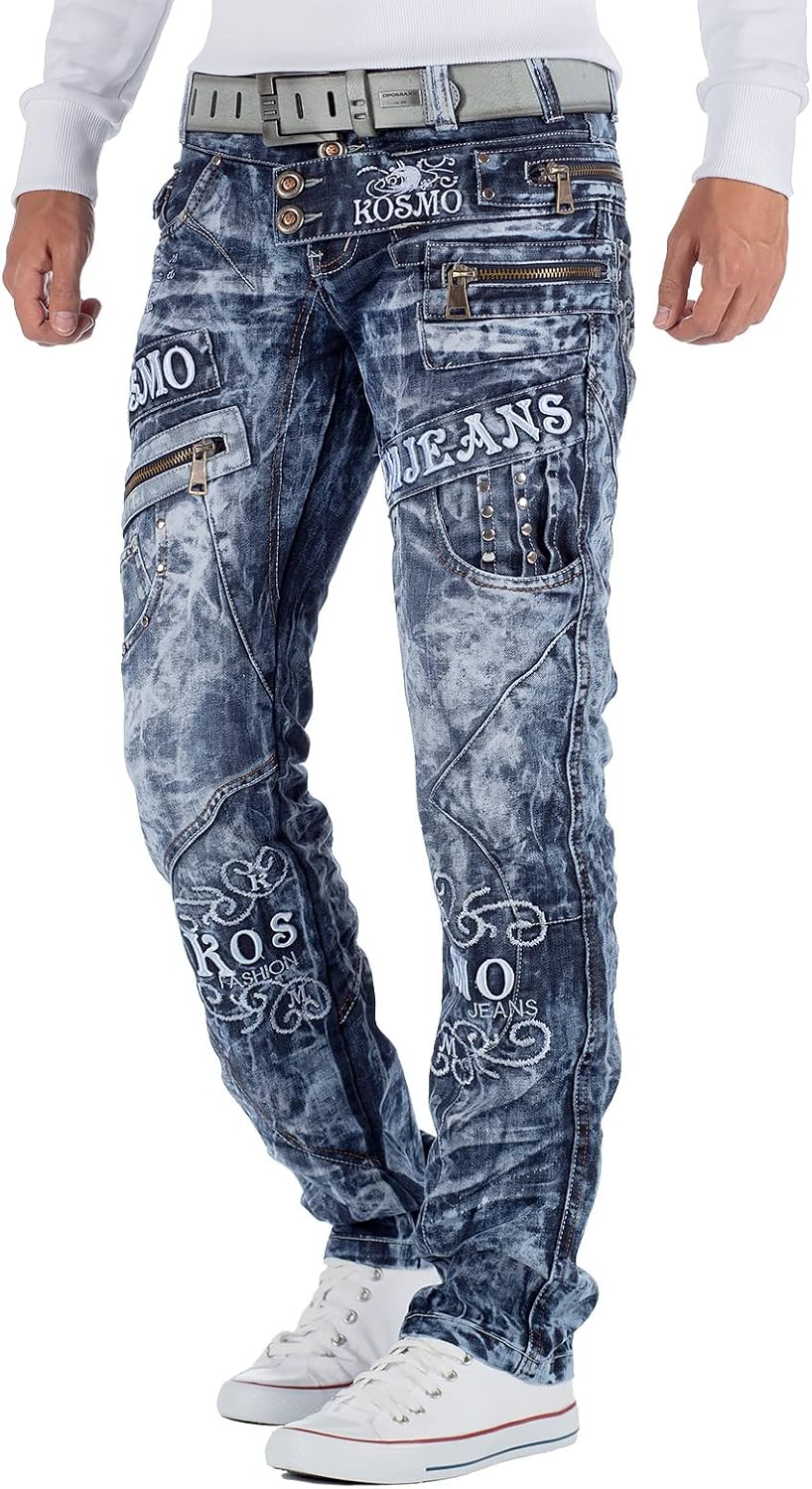 Kosmo Lupo Herren Jeans Extravagant Besondere Designs 32W / 32L Blau - 03, 32W / 32L Blau - 03