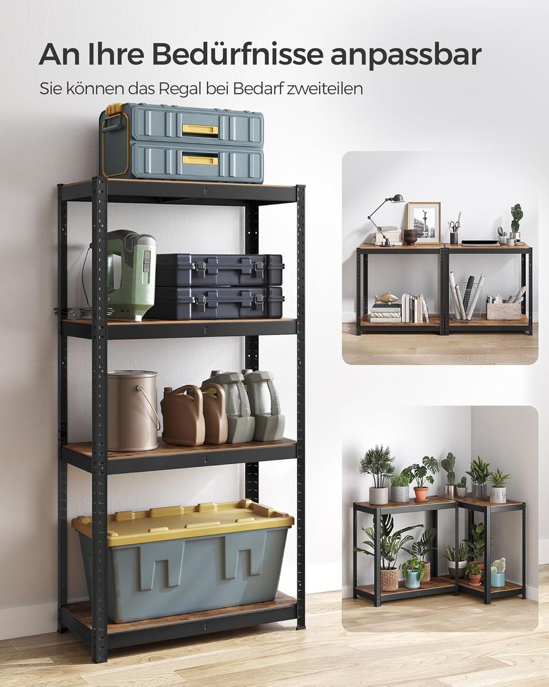SONGMICS Standregal, Bücherregal, Lagerregal, 4 Ablagen, verstellbar, 40 x 80 x 160 cm, bis 520 kg b