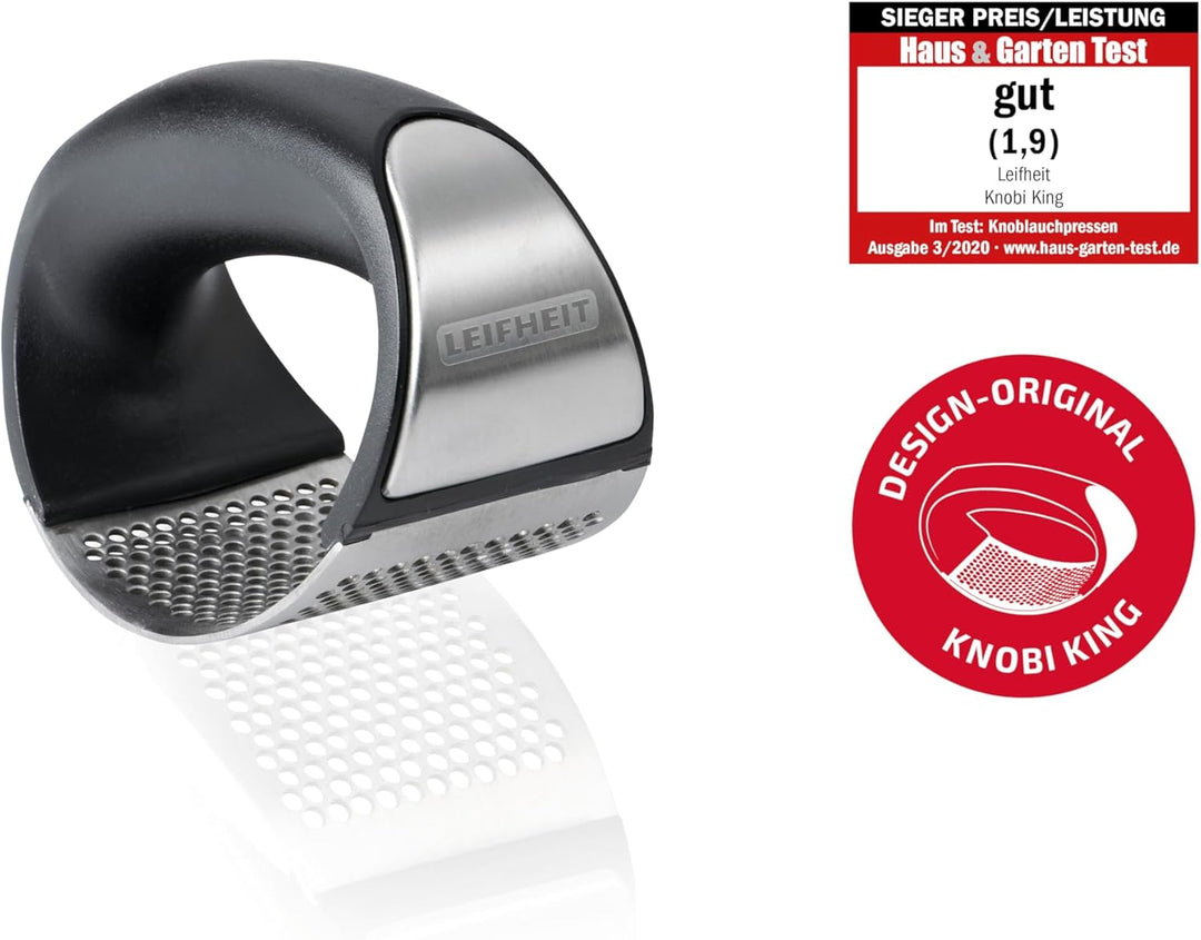 Leifheit Knobi King®, Knoblauchpresse, Knoblauchwippe aus rostfreiem Edelstahl, spülmaschinenfest, g