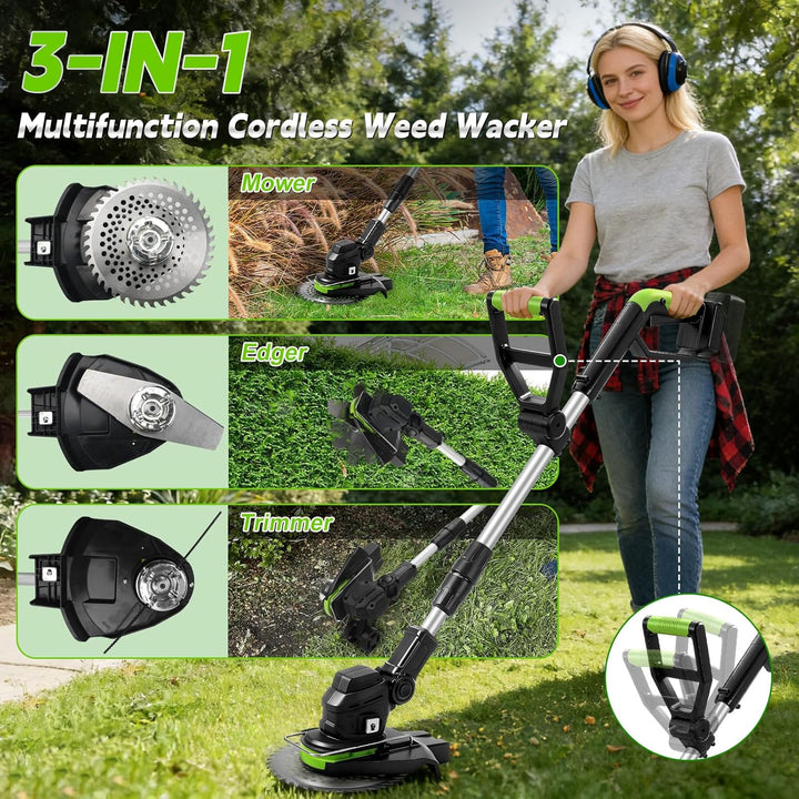 Rasentrimmer mit Akku kompatibel mit Makita, Akku Rasentrimmer 10000r/min Teleskopgriff 99–132cm, fü