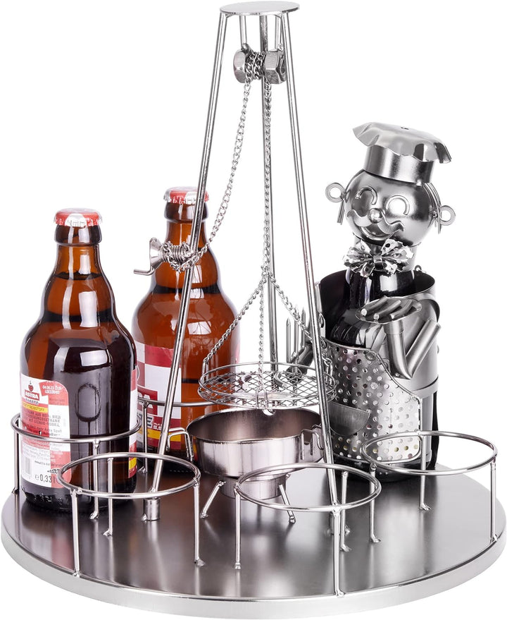 BRUBAKER Flaschenhalter Grillmeister mit Schwenkgrill Metall Skulptur mit