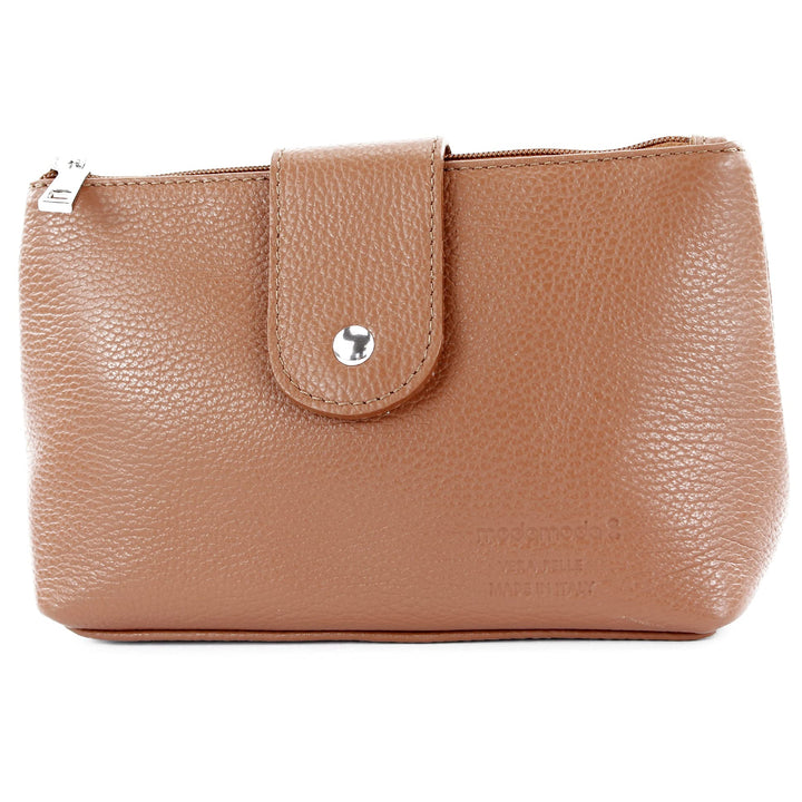 modamoda de - T213 - ital. Leder Kosmetiktasche Maskenetui Medium, Farbe:Dunkelcamel, Dunkelcamel