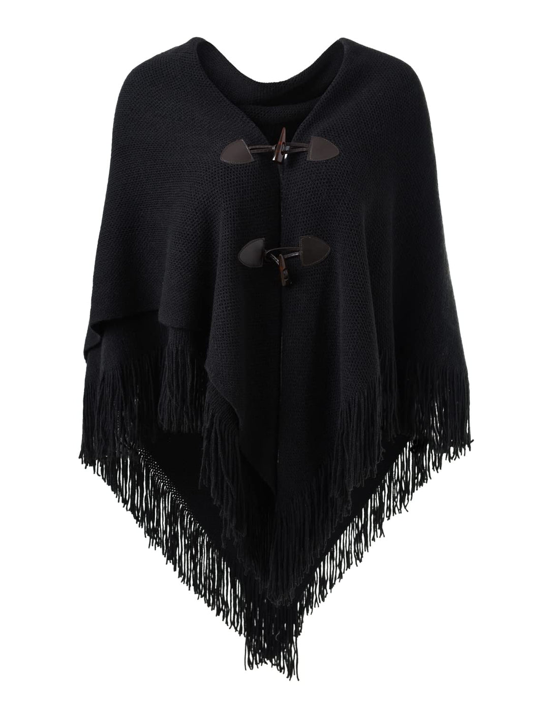 Ferand Damen Poncho Locker sitzender Cape Schal mit offener Vorderseite für Herbst und Winter Schwar