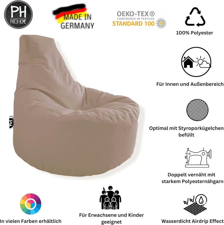 PATCH HOME Gamer Sessel Sitzsack inkl. Würfel Bean Bag Set Ø80cm, 30cm Sitzhöhe, 90cm Höhe + 35x35cm