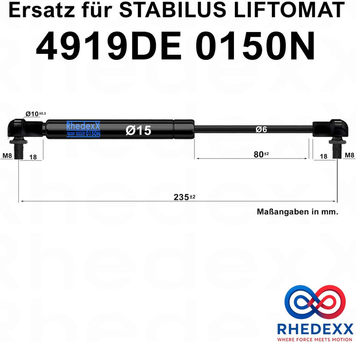 Gasdruckfeder Ersatz für Stabilus Lift-O-Mat 4919DE 0150N RhedexX® Kugelgelenk Gasdruckdämpfer mit M
