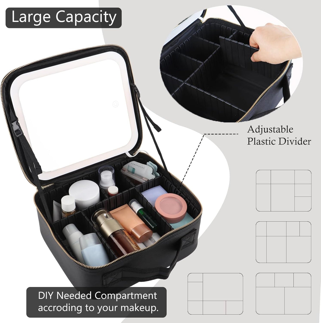 Kosmetiktasche mit LED Beleuchtung Licht, Make-up Tasche Koffer Verstauen für Reisen, Kosmetikkoffer