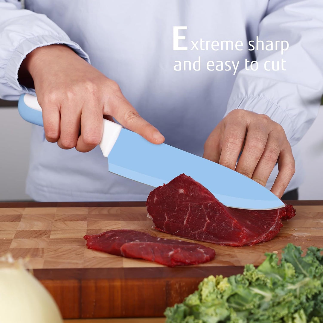 hecef 14-teilig Messerblock mit Messer, Blau, Antihaft-Beschichtung – Spülmaschinenfest, Messerblock