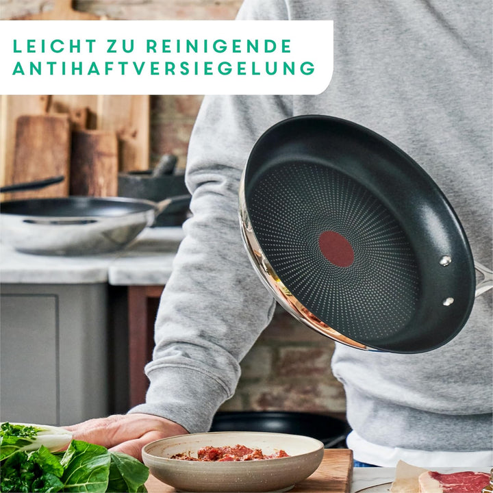 Jamie Oliver by Tefal Cook's Direct On Pfannenset 20/24/28 cm, Thermo-Signal bei idealer Brattempera