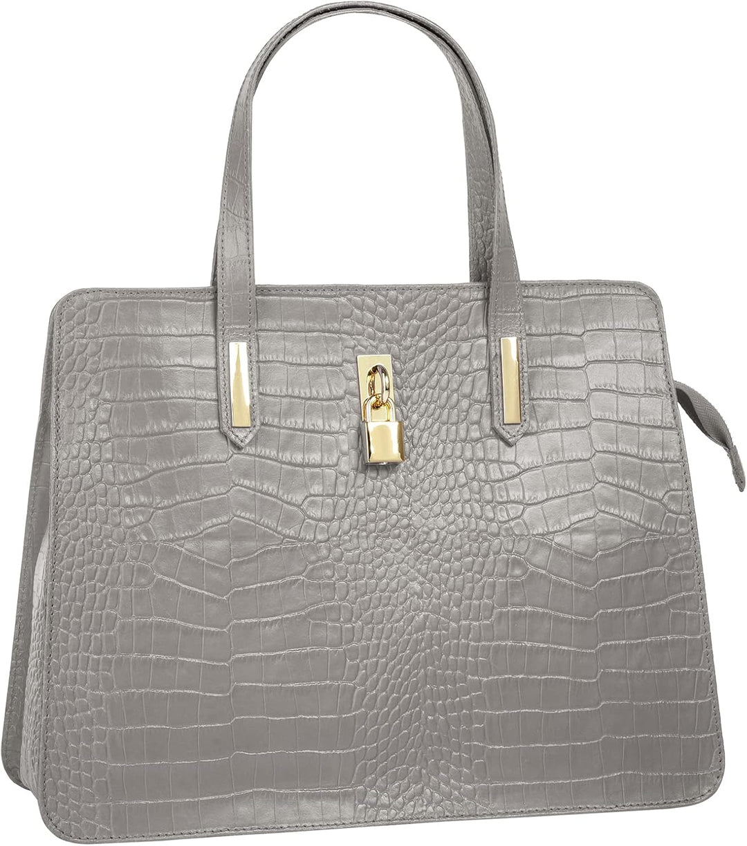 Handtasche Echt Leder Damen | Made in Italy, Smartphonefach, Kroko-Design, elegante Umhängetasche, D