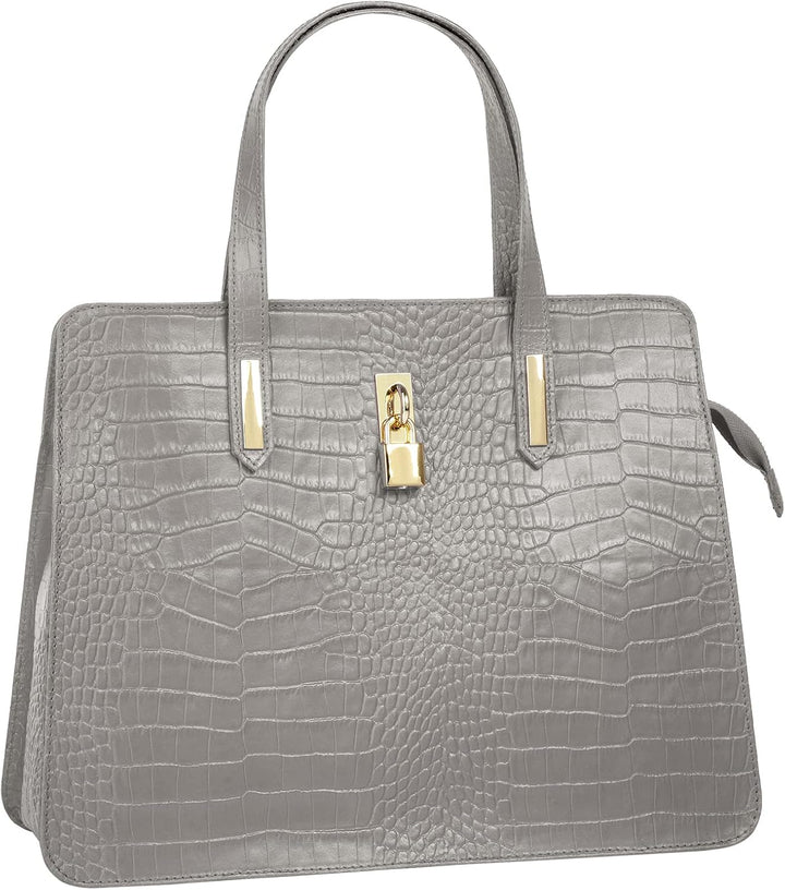 Handtasche Echt Leder Damen | Made in Italy, Smartphonefach, Kroko-Design, elegante Umhängetasche, D