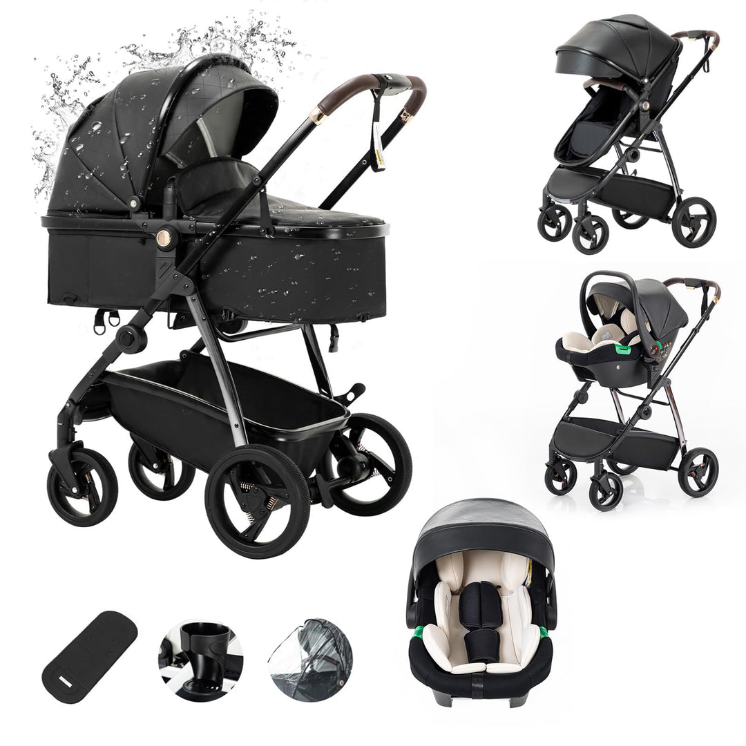 Zkiprm 3-in-1-Kinderwagen, 3-in-1-Reisesystem mit Autositz, mit Regenschutz, Aluminiumrahmen, Stadtw