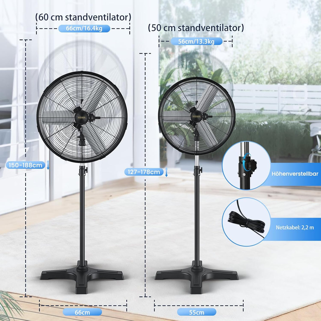 Industrieller Outdoor-Standventilator 50 cm mit bürstenlosem BLDC-Motor, 90°Oszillation & 25°verstel