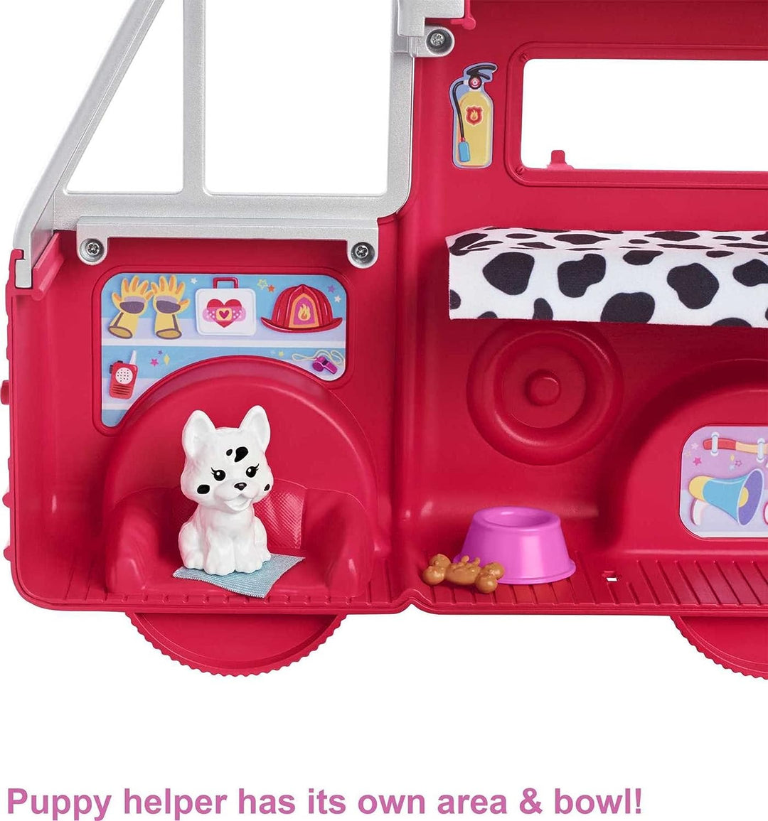 Barbie HCK73 - Feuerwehrauto Spielset, Chelsea Puppe (ca 18 cm), ausklappbares Feuerwehrauto, 15+ Zu
