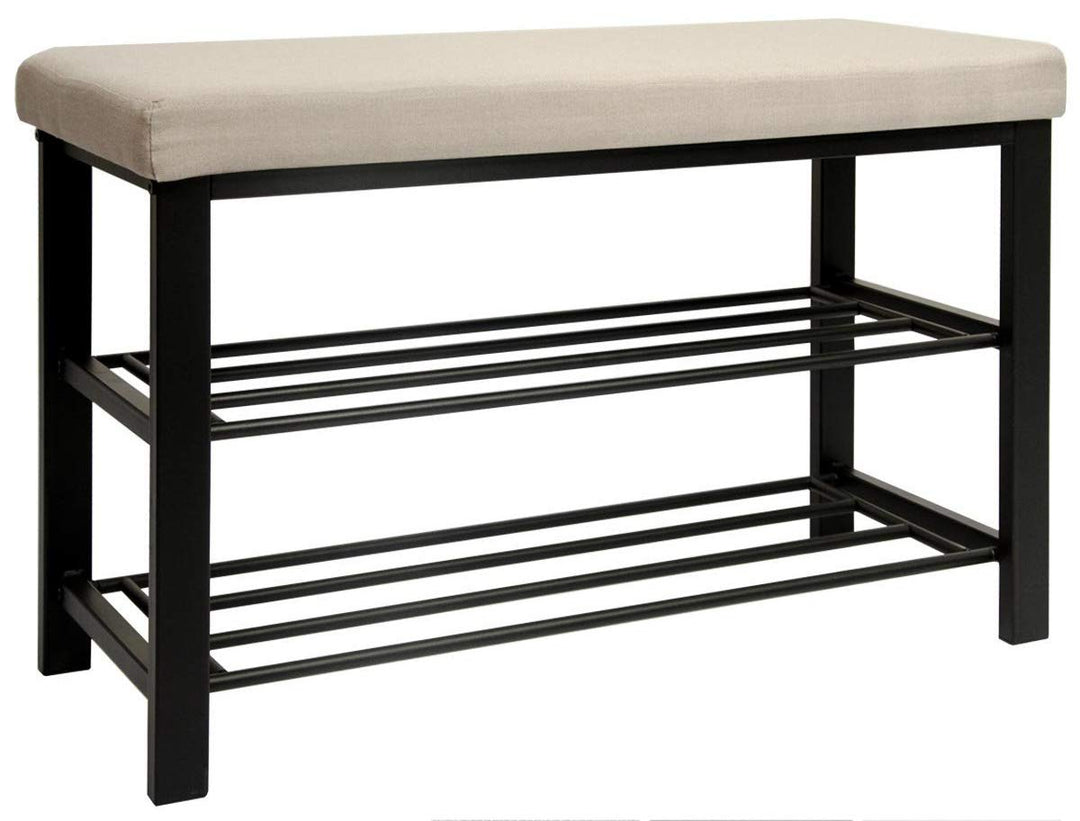 DuneDesign Schuhregal 81x32x46 cm offener Schuhschrank mit 2 Böden stabile Sitzbank Schuhbank aus Me