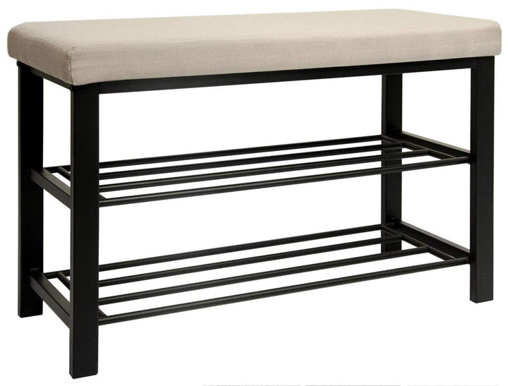 DuneDesign Schuhregal 81x32x46 cm offener Schuhschrank mit 2 Böden stabile Sitzbank Schuhbank aus Me