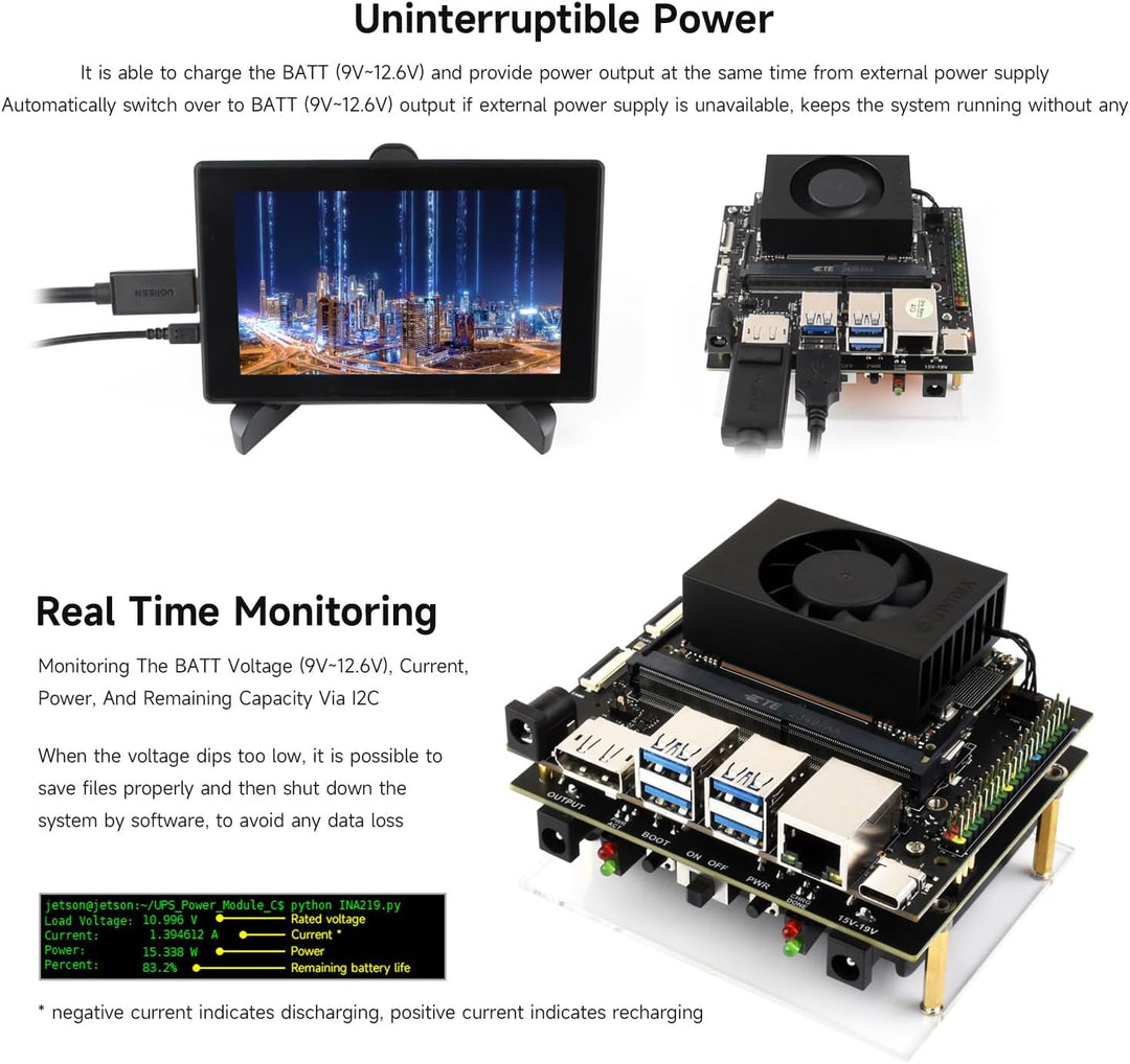 Waveshare Uninterruptible Power Supply UPS Module (C) for Jetson Orin, Supports 21700 Li Batt (NOT I