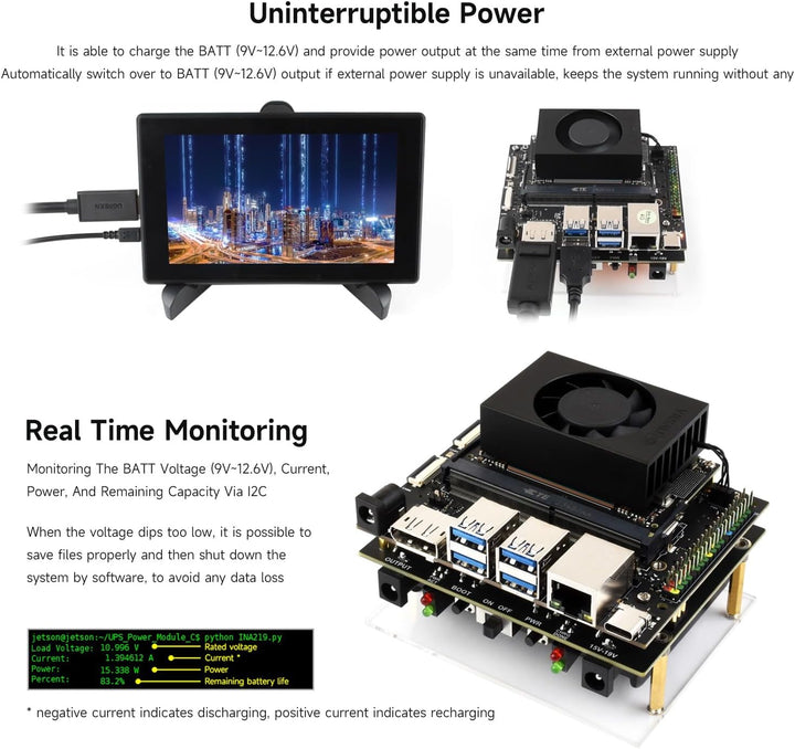 Waveshare Uninterruptible Power Supply UPS Module (C) for Jetson Orin, Supports 21700 Li Batt (NOT I