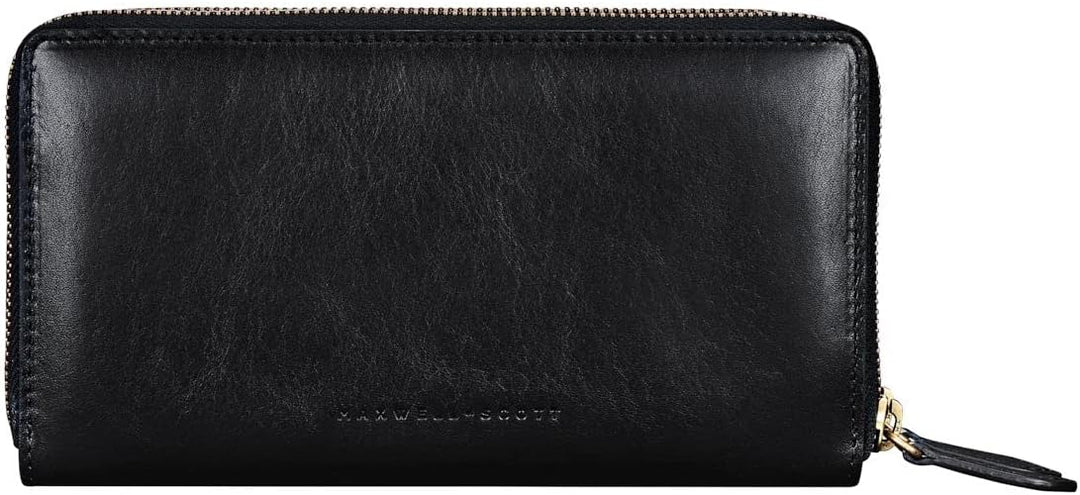 Maxwell Scott Italienische Damen Luxus Leder Clutch Meleto in Schwarz, Schwarz