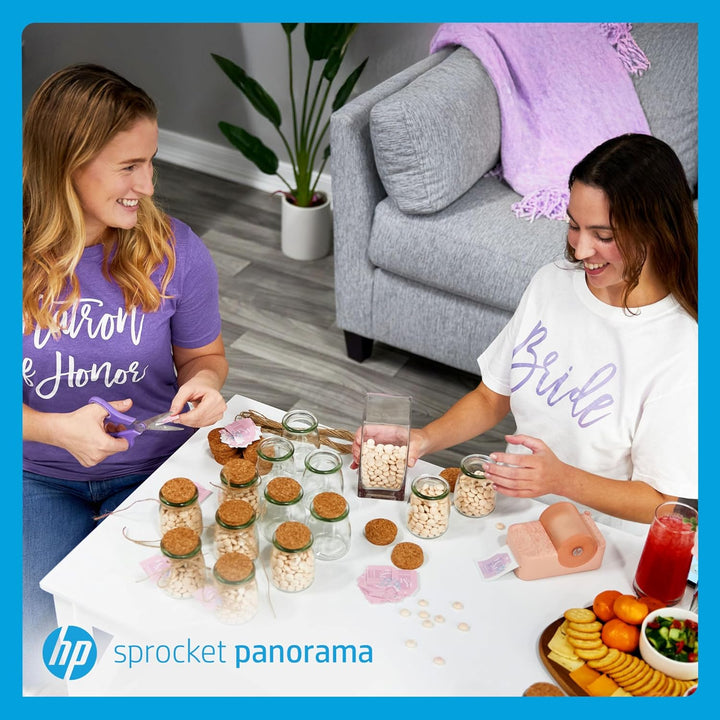 HP Sprocket Panorama Tragbarer Sofort-Farbetiketten- und Fotodrucker (Rosa), Geschenkpaket mit Etui,