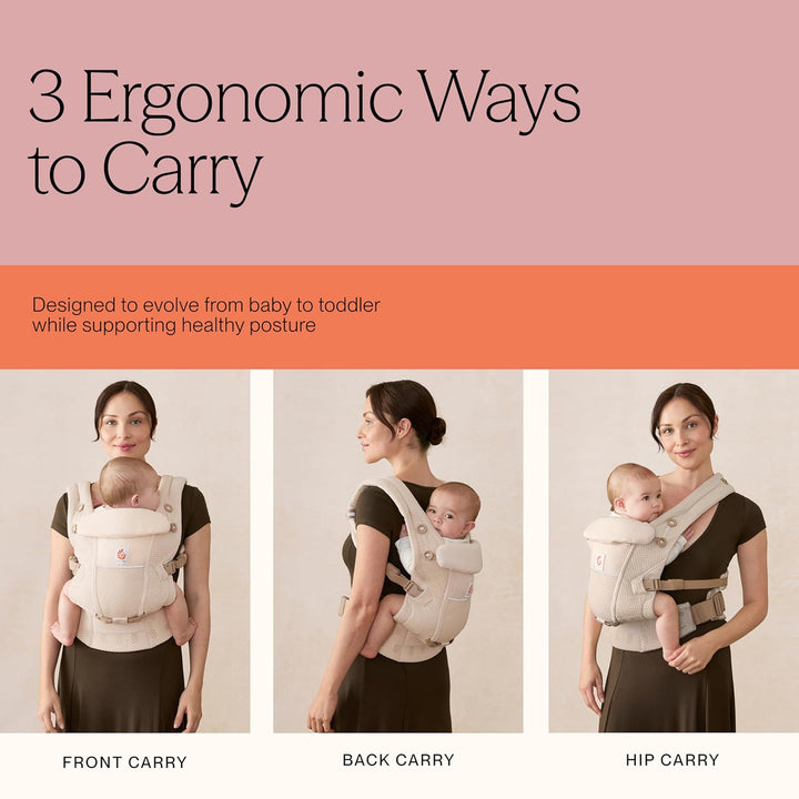 Ergobaby Adapt Babytrage für Neugeborene ab Geburt, 3-Positionen SoftFlex Mesh Ergonomische Babybauc