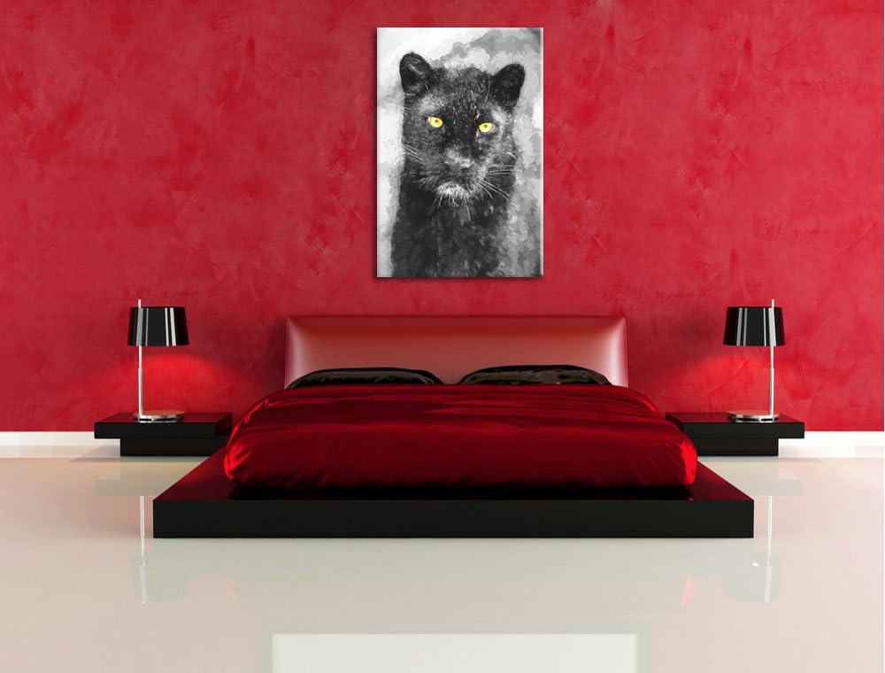 prächtiger Panther schwarz/weiss Deluxe Format: 100x70 cm auf Leinwand, XXL riesige Bilder fertig ge