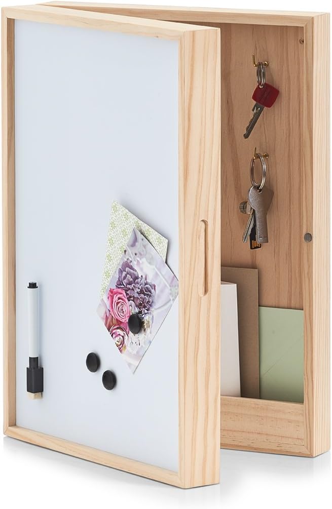 Zeller 15142 Schlüssel-/Memo-Box mit Whiteboard, Holz Schlüsselkasten, Holz, Weiss, 42 x 30 x 8 cm