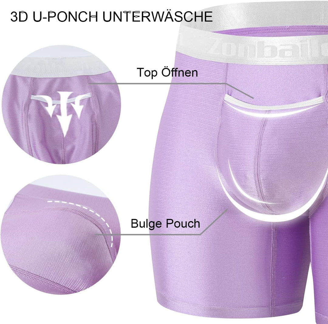 ZAIGELUO Boxershorts Herren Eisseide Unterhosen offener Hosenschlitz Nahtlose Lange Beine Männer Ret
