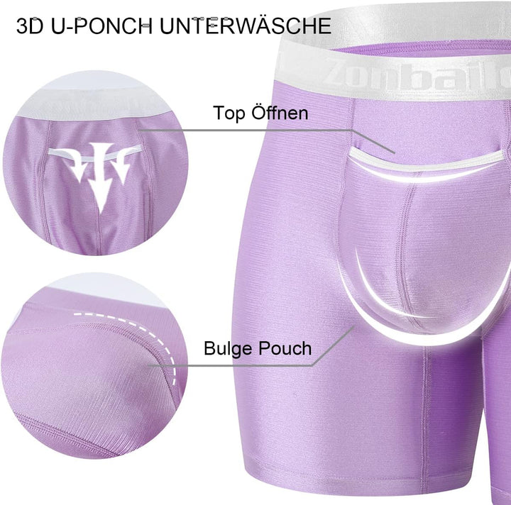 ZAIGELUO Boxershorts Herren Eisseide Unterhosen offener Hosenschlitz Nahtlose Lange Beine Männer Ret