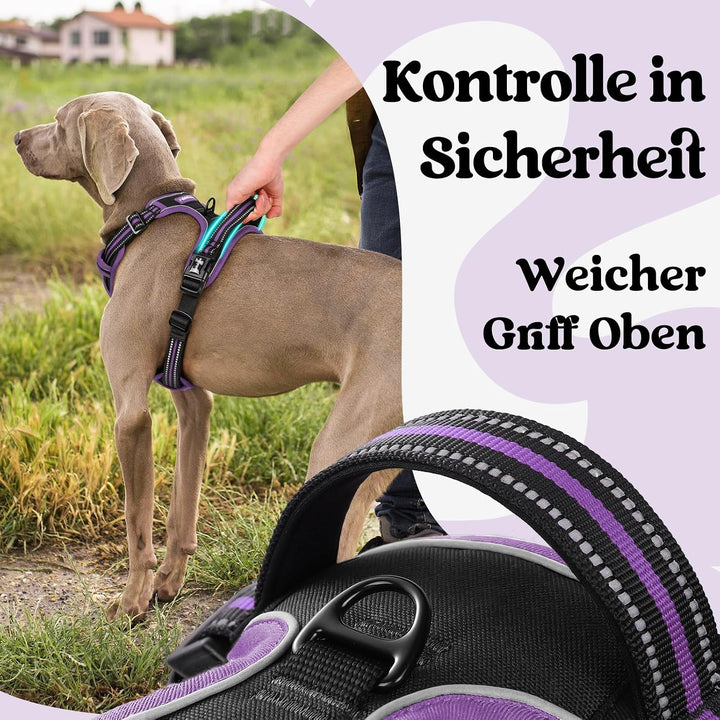 rabbitgoo Hundegeschirr Grosse Hunde Leichtes Anlegen, L, Schwarz &amp; Lila | Anti Zug, Ohne Kopfdurchz