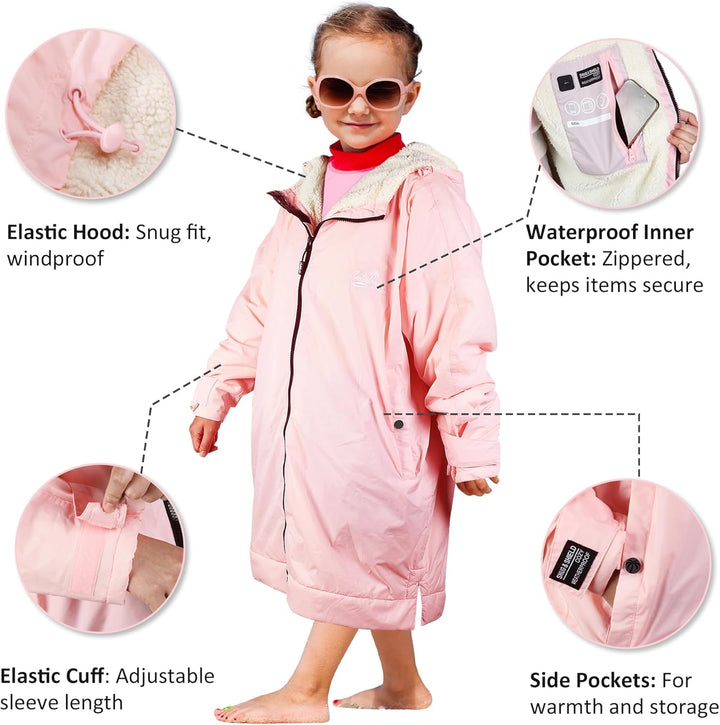 Catalonia Classy Wickelmantel Wasserdicht für Kinder, Wärmemantel Schwimmen mit Sherpa-Futter, Surf