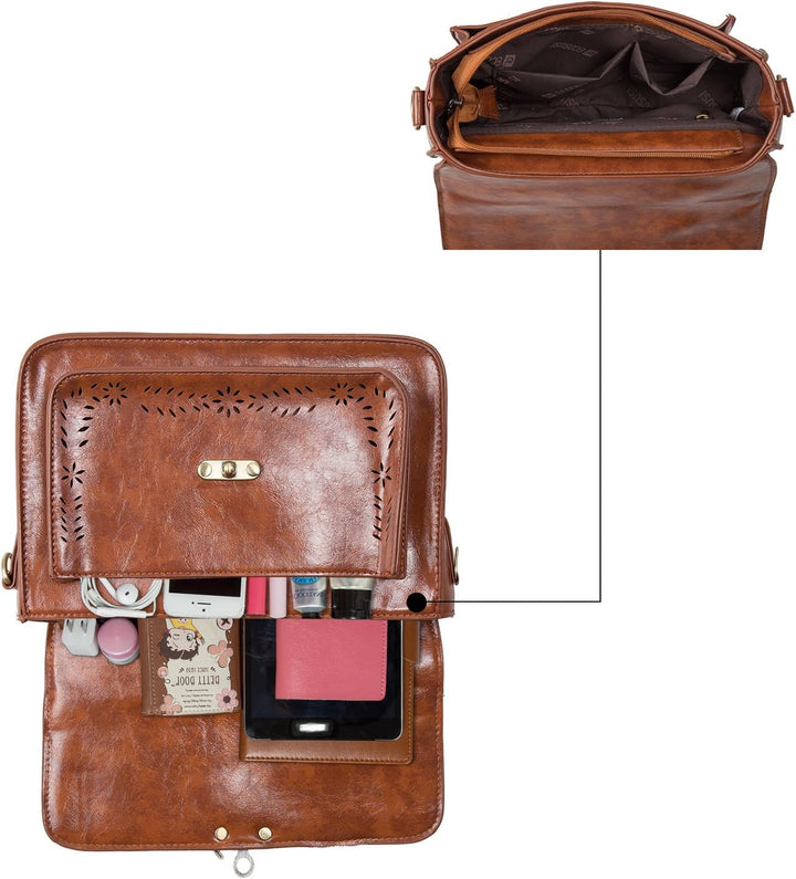 ECOSUSI Damen Umhängetasche Vintage Leder Schultertasche Kleine Crossbody Bag Damen Handtasche Klein