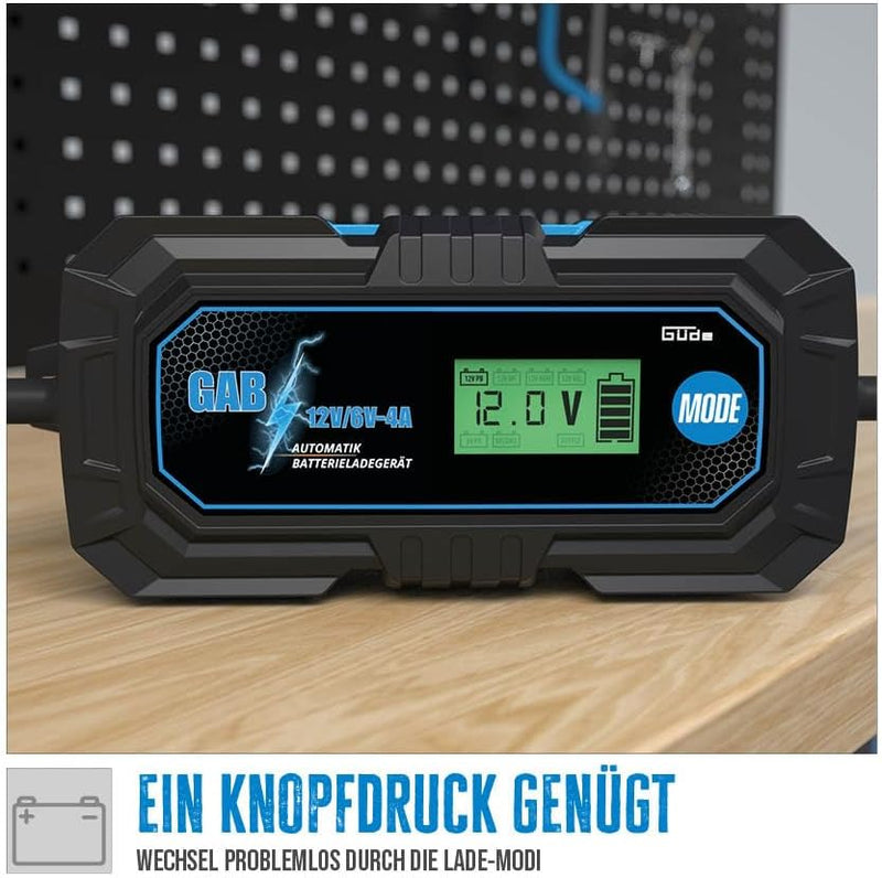 Güde Automatik Batterieladegerät GAB 12V/6V-4A (Inverter KFZ-Ladegerät 6V/12V, 4A, Batteriekapazität