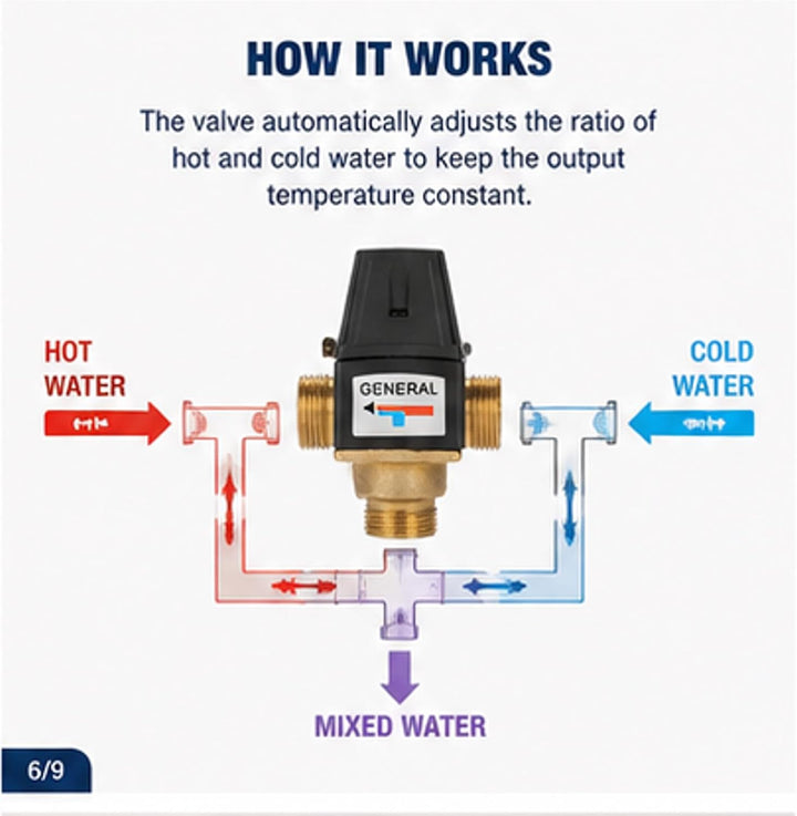 Thermostat Wassermischventil, 3-Wege Aussengewinde DN20 Messing Wassermischventil für Solarwarmwasse